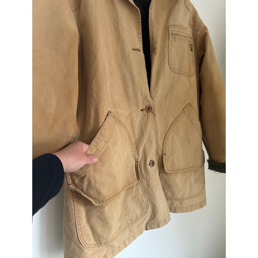 Vintage L.L. Bean Tan Canvas Jacket with Olive Collar - Picture 7 of 11